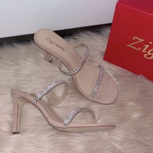 ZIGIny Suede embellished strappy nude heels